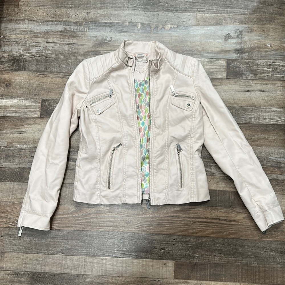 Jou Jou • pale pink faux leather moto jacket
